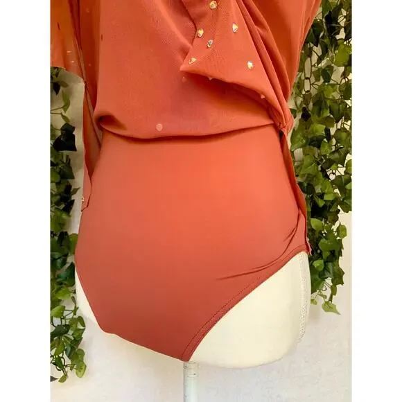 Balera Dance Orange Sheer Mini Dress with Underneath Leotard Women's SZ Small - Picture 9 of 11